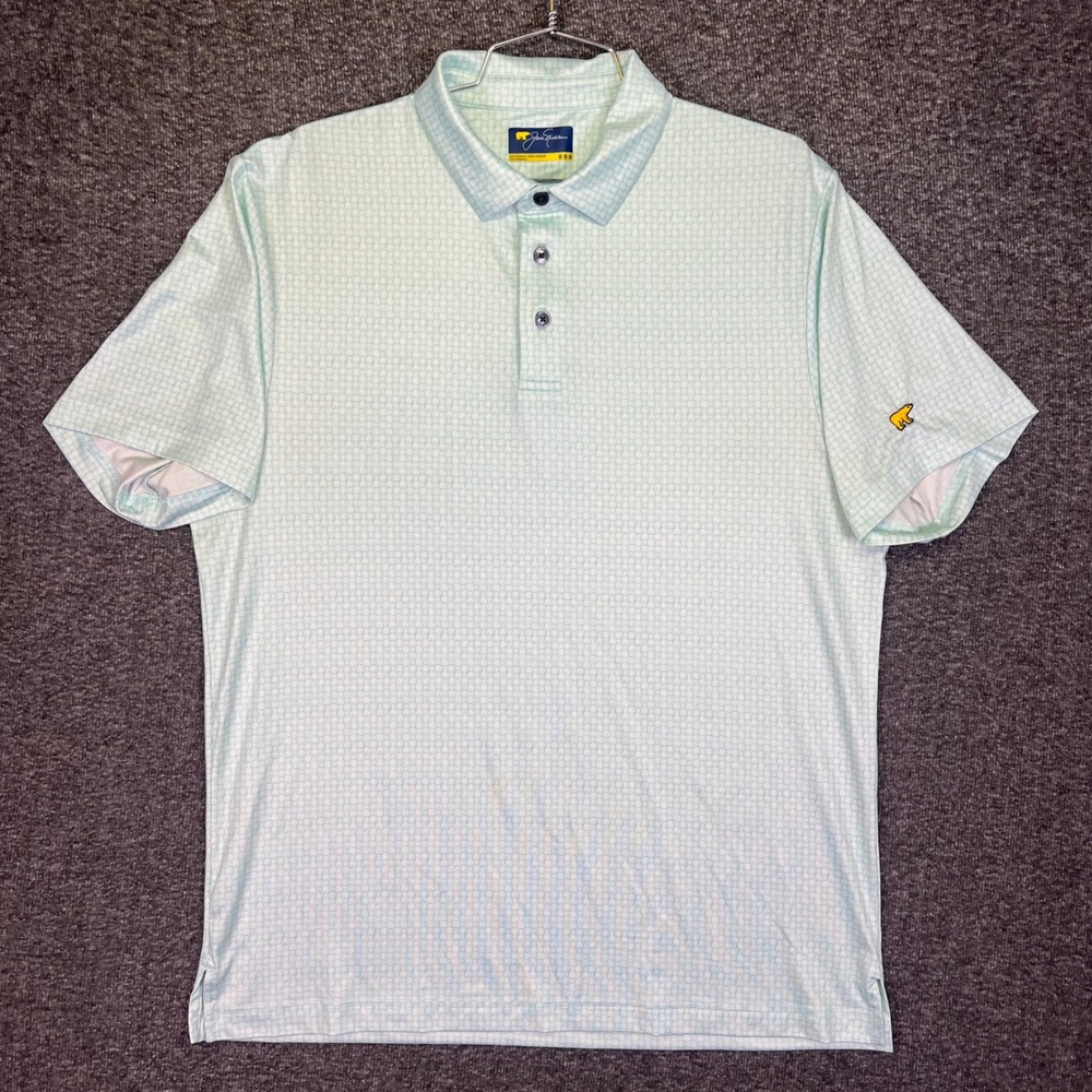 Jack Nicklaus Polo Shirt Men M Mint Green Geometric Golf Performance Golden Bear